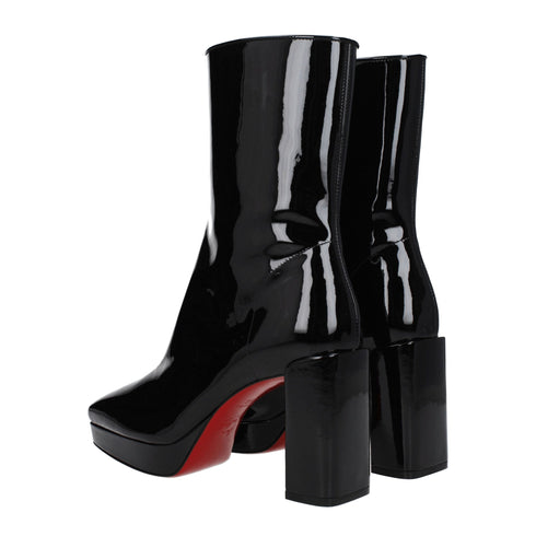 Christian Louboutin Square Toe Ankle Boots in Black Patent Leather – Women